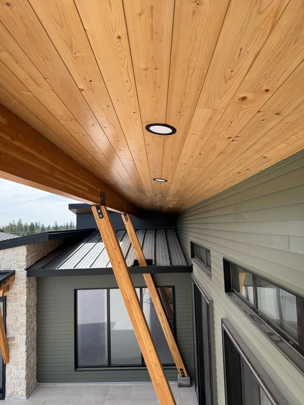 Wood Soffit Recessed Lights