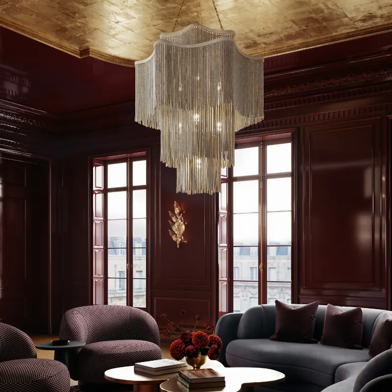Corbett Lighting fixtures in a styled room