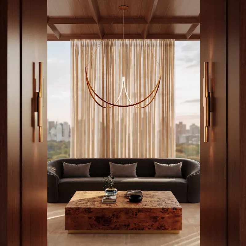 Sonneman fixtures in a styled room